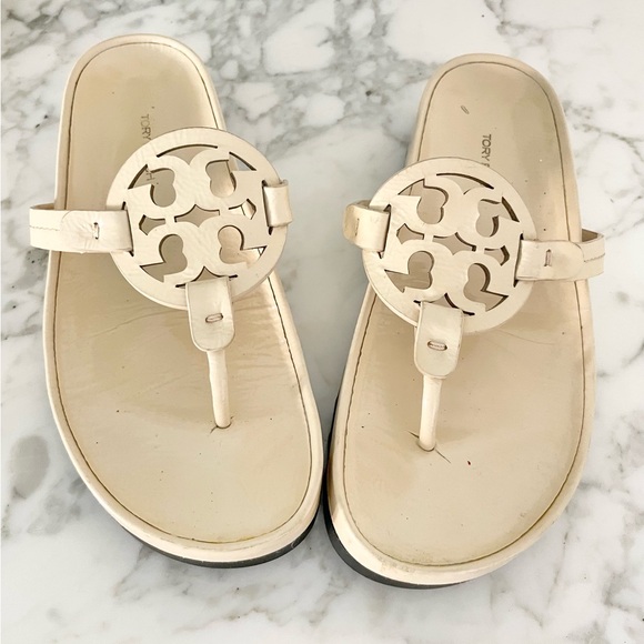 Tory Burch Miller Cloud Lug Sandals Size 8 Cream - Picture 4 of 10